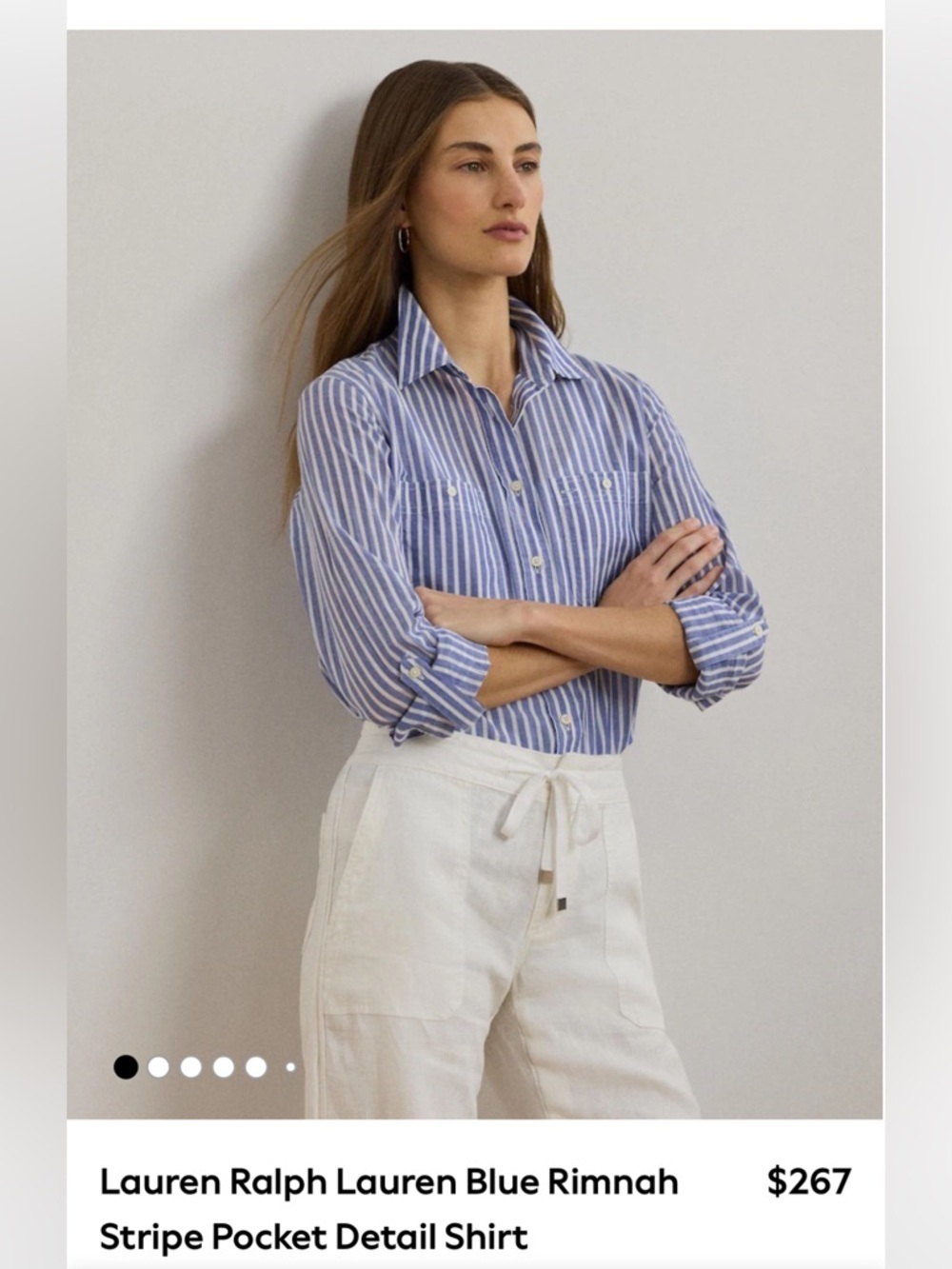 Lauren Ralph Lauren Blue Rimnah Stripe Pocket Detail Shirt size M